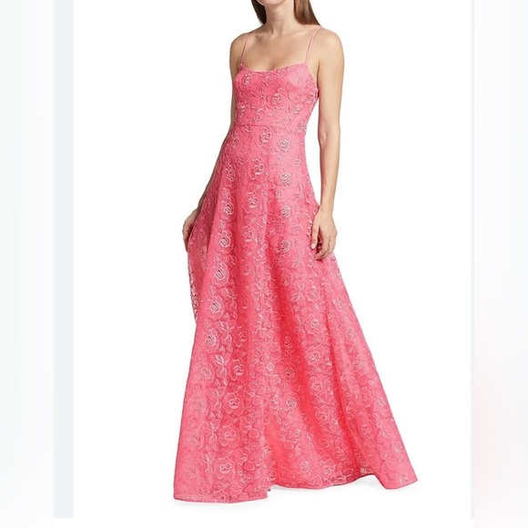Monique Lhuillier Linda Pink Lace Maxi Dress Gown Size 8 NWT Evening Formal - Picture 1 of 9